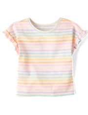 Toddler Girls Rainbow Striped Flutter Tee