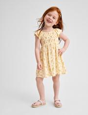 Robe à volants smockée à fleurs pour petites filles