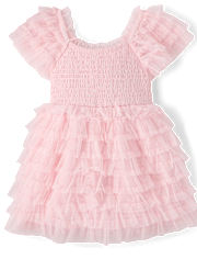 Robe à volants en tulle smocké pour bébés et petites filles