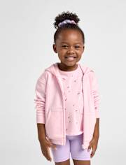 Sweat à capuche zippé en polaire premium avec nœud pour petites filles