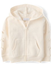 Toddler Girls Bow Premium Fleece Zip Up Hoodie