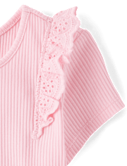 Toddler Girls Embroidered Eyelet Ribbed Flutter Tee