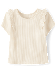 Toddler Girls Embroidered Eyelet Ribbed Flutter Tee