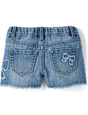 Baby And Toddler Girls Applique Bow Denim Shortie Shorts