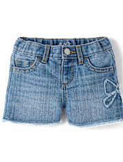 Baby And Toddler Girls Applique Bow Denim Shortie Shorts