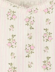 Girls Floral Ribbed Lettuce Tee