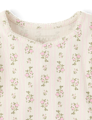 Girls Floral Ribbed Lettuce Tee