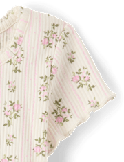 Girls Floral Ribbed Lettuce Tee