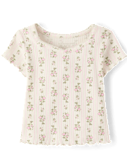 Girls Floral Ribbed Lettuce Tee