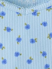 Girls Floral Ribbed Lettuce Tee