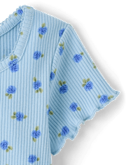 Girls Floral Ribbed Lettuce Tee