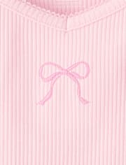 T-shirt côtelé à motif laitue avec nœud brodé pour filles