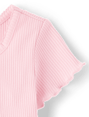 Toddler Girls Embroidered Bow Ribbed Lettuce Tee