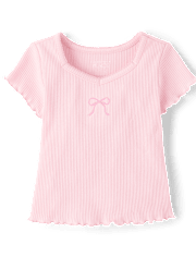 T-shirt côtelé à motif laitue avec nœud brodé pour filles