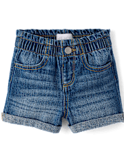 Baby And Toddler Girls Paperbag Waist Denim Shortie Shorts