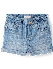 Baby And Toddler Girls Paperbag Waist Denim Shortie Shorts