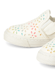 Baskets à enfiler perforées à paillettes arc-en-ciel et fleurs pour petites filles