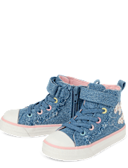 Toddler Girls Embroidered Butterfly Denim High Top Sneakers