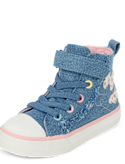 Toddler Girls Embroidered Butterfly Denim High Top Sneakers