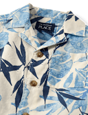 Baby And Toddler Boys Tropical Leaf Poplin Button Up Shirt