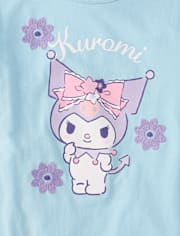 T-shirt à motif floral brodé au point de satin Kuromi™ pour filles