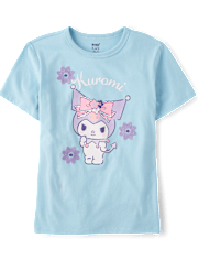 T-shirt à motif floral brodé au point de satin Kuromi™ pour filles
