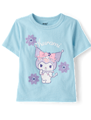 Toddler Girls Kuromi™ Satin Stitch Embroidered Floral Graphic Tee