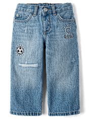Baby And Toddler Boys Embroidered Varsity Ripped Baggy Jeans