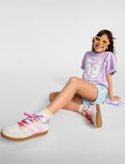 Girls Floral Beaded Low Top Sneakers