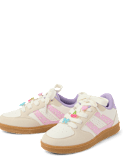 Girls Floral Beaded Low Top Sneakers