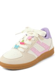 Girls Floral Beaded Low Top Sneakers