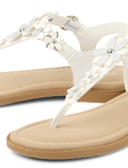 Sandales à bride en T pour filles, ornées de strass et de fleurs