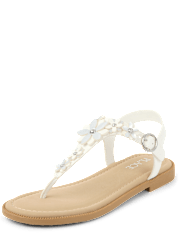 Girls Floral Rhinestone T-Strap Sandals