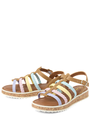 Girls Rainbow Braided Sandals