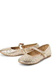 Girls Metallic Perforated Ballet Flats