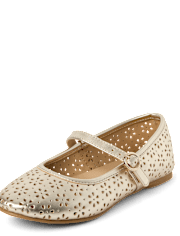 Girls Metallic Perforated Ballet Flats