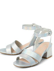 Girls Metallic Block Heels