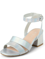 Girls Metallic Block Heels