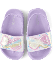 Toddler Girls Holographic Bow Slides