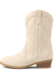 Girls Embroidered Floral Cowgirl Boots