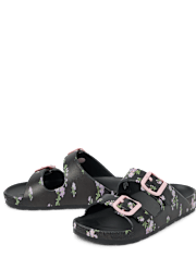 Girls Floral Buckle Slides