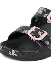 Girls Floral Buckle Slides