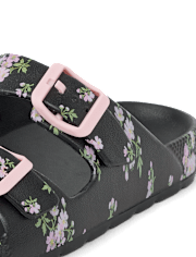 Girls Floral Buckle Slides