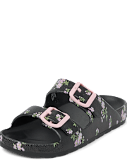 Girls Floral Buckle Slides