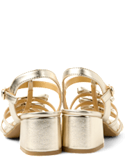 Girls Metallic Bow Block Heels