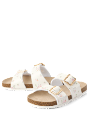 Girls Floral Buckle Slides