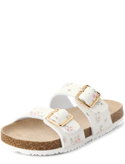 Girls Floral Buckle Slides