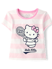 Girls Hello KittyÂ® Striped Puff Print Tennis Ringer Baby Tee