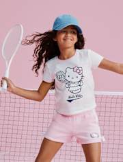 Girls Hello KittyÂ® Striped Puff Print Tennis Ringer Baby Tee