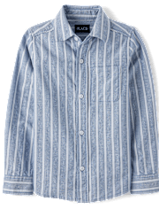 Chemise Oxford rayée à boutons pour garçon, assortie à celle de papa.